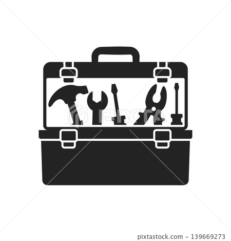 Toolbox icon in flat silhouette style. Container with construction and repair instrument vector illustration on isolated background. Toolkit sign business concept. 139669273