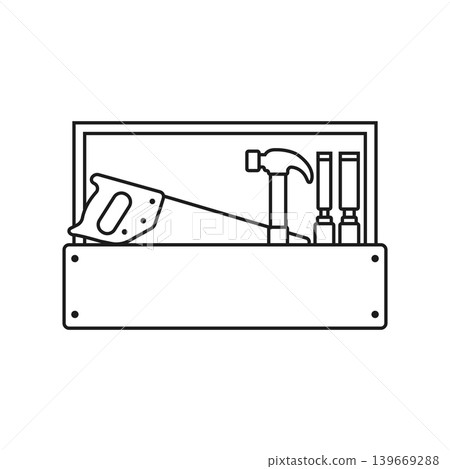 Toolbox icon in flat outline stroke style. Container with construction and repair instrument vector illustration on isolated background. Toolkit sign business concept. 139669288