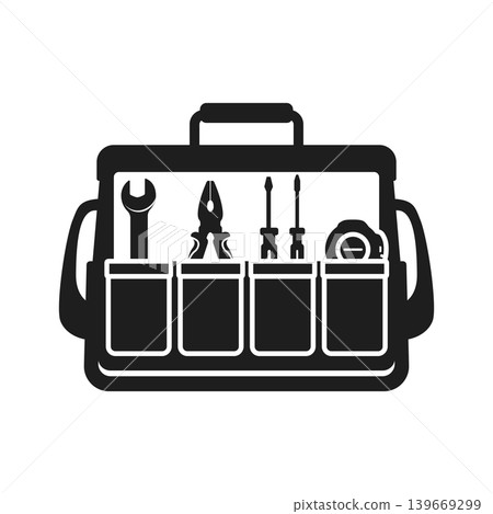 Toolbox icon in flat silhouette style. Container with construction and repair instrument vector illustration on isolated background. Toolkit sign business concept. Toolbox icon in flat silhouette style. Container with construction and repair instrument vector illustration on isolated background. Toolkit sign business concept. 139669299