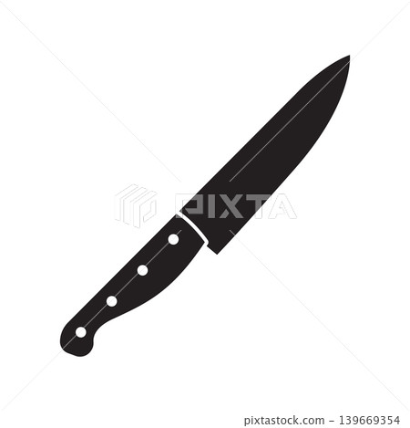 Kitchen knife icon in flat silhouette style. Cutting tool vector illustration on isolated background. Cooking equipment sign business concept. Kitchen knife icon in flat silhouette style. Cutting tool vector illustration on isolated background. Cooking equipment sign business concept. 139669354