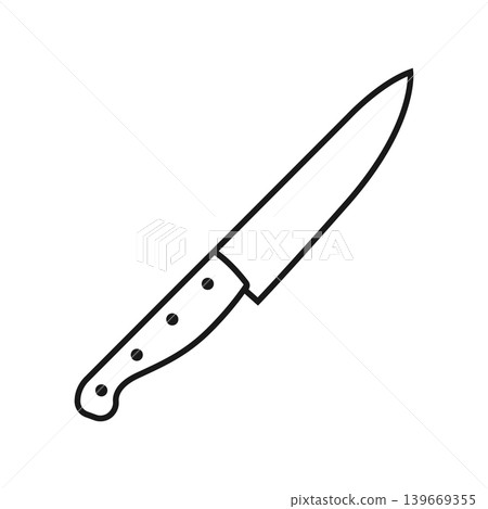 Kitchen knife icon in flat silhouette style. Cutting tool stroke outline vector illustration on isolated background. Cooking equipment sign business concept. 139669355