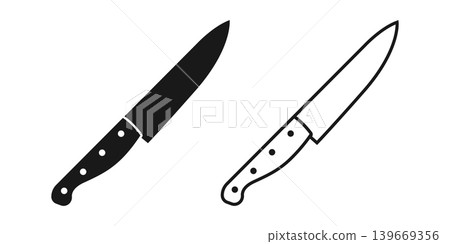 Kitchen knife icon in flat silhouette style. Cutting tool vector illustration on isolated background. Cooking equipment sign business concept. Kitchen knife icon in flat silhouette style. Cutting tool vector illustration on isolated background. Cooking equipment sign business concept. 139669356