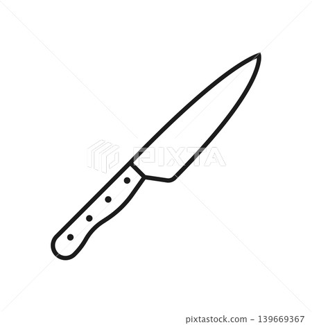 Kitchen knife icon in flat silhouette style. Cutting tool stroke outline vector illustration on isolated background. Cooking equipment sign business concept. Kitchen knife icon in flat silhouette style. Cutting tool stroke outline vector illustration on isolated background. Cooking equipment sign business concept. 139669367