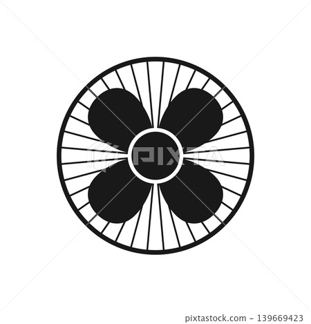 Electric fan silhouette icon in flat style. Cooler device vector illustration on isolated background. Air ventilator sign business concept. Electric fan silhouette icon in flat style. Cooler device vector illustration on isolated background. Air ventilator sign business concept. 139669423