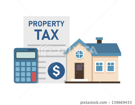 Property tax icon in flat style. Real estate finance vector illustration on isolated background. House rent budget sign business concept. Property tax icon in flat style. Real estate finance vector illustration on isolated background. House rent budget sign business concept. 139669433