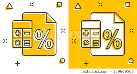 Tax payment icon in comic style. Budget invoice cartoon vector illustration on white isolated background. Calculate document splash effect business concept. 139669506