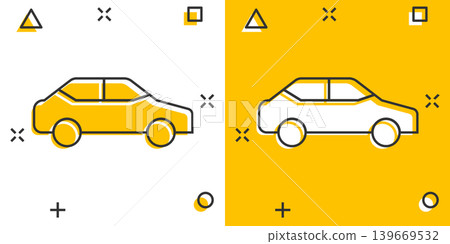 Car icon in comic style. Automobile vehicle cartoon vector illustration on white isolated background. Sedan splash effect business concept. Car icon in comic style. Automobile vehicle cartoon vector illustration on white isolated background. Sedan splash effect business concept. 139669532