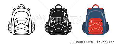 School bag icon set collection in flat style. Children backpack vector illustration on isolated background. Schoolbag sign business concept. 139669557