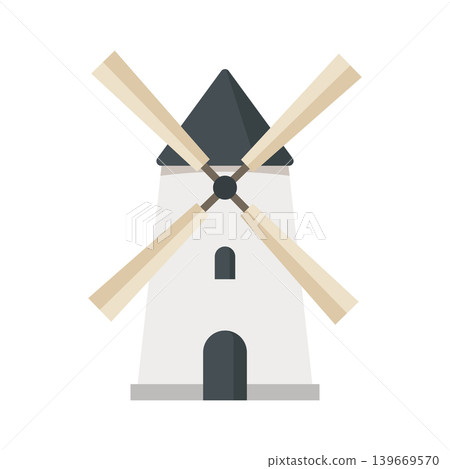 Windmill building icon in colorful flat style. Wind energy vector illustration on isolated background. Farming agriculture sign business concept. Windmill building icon in colorful flat style. Wind energy vector illustration on isolated background. Farming agriculture sign business concept. 139669570