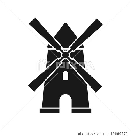 Windmill building icon in flat silhouette style. Wind energy vector illustration on isolated background. Farming agriculture sign business concept. Windmill building icon in flat silhouette style. Wind energy vector illustration on isolated background. Farming agriculture sign business concept. 139669571