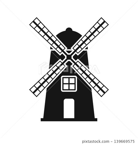 Windmill building icon in flat silhouette style. Wind energy vector illustration on isolated background. Farming agriculture sign business concept. Windmill building icon in flat silhouette style. Wind energy vector illustration on isolated background. Farming agriculture sign business concept. 139669575