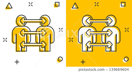People referral icon in comic style. Business communication cartoon vector illustration on white background. Reference teamwork splash effect business concept. 139669604
