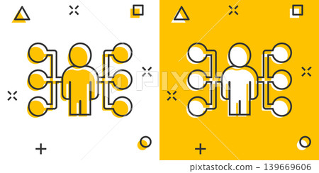 Corporate organization chart people vector icon in comic style. People cooperation cartoon illustration on white background. Teamwork splash effect business concept. 139669606