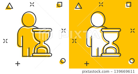 People and clock icon in comic style. User time cartoon vector illustration on white isolated background. Businessman splash effect business concept. People and clock icon in comic style. User time cartoon vector illustration on white isolated background. Businessman splash effect business concept. 139669611