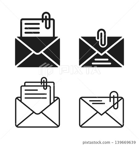 Email attach icon in flat style. Mail envelope with paper clip vector illustration on isolated background. Network safety sign business concept. Email attach icon in flat style. Mail envelope with paper clip vector illustration on isolated background. Network safety sign business concept. 139669639