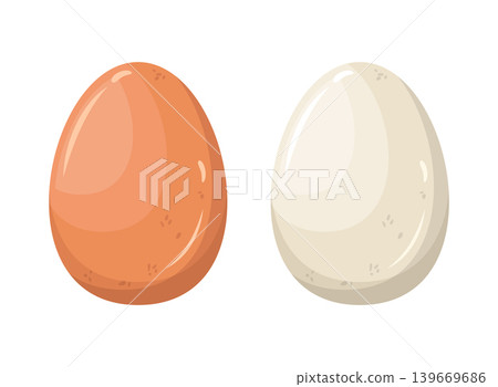 White and brown egg icon in flat style. Protein breakfast vector illustration on isolated background. Chicken eggs sign business concept. 139669686
