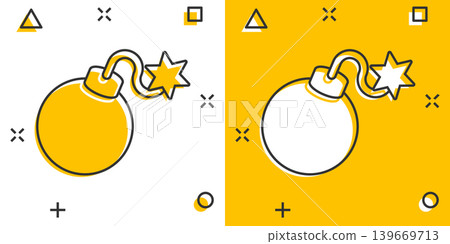 Bomb icon in comic style. Dynamite cartoon vector illustration on white isolated background. C4 tnt splash effect business concept. 139669713