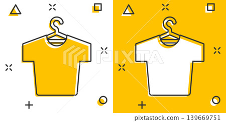 Tshirt icon in comic style. Casual clothes cartoon vector illustration on white isolated background. Polo wear splash effect business concept. 139669751