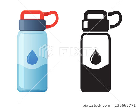Plastic water bottle icon in flat colorful and silhouette style. Beverage vector illustration on isolated background. Healthy liquid sign business concept. Plastic water bottle icon in flat colorful and silhouette style. Beverage vector illustration on isolated background. Healthy liquid sign business concept. 139669771