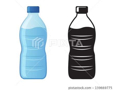 Plastic water bottle icon in flat colorful and silhouette style. Beverage vector illustration on isolated background. Healthy liquid sign business concept. Plastic water bottle icon in flat colorful and silhouette style. Beverage vector illustration on isolated background. Healthy liquid sign business concept. 139669775