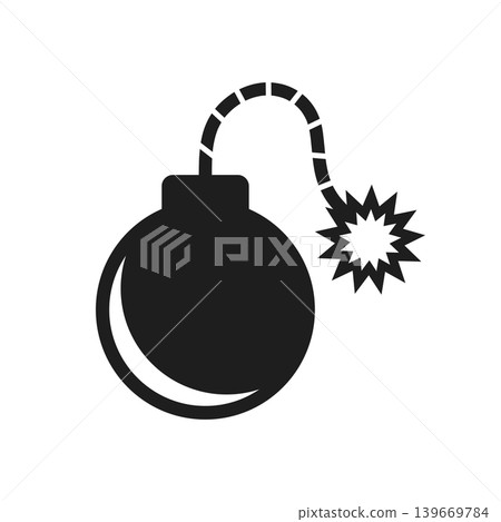 Bomb icon in flat silhouette style. Explosive bombshell vector illustration on isolated background. Grenade sign business concept. Bomb icon in flat silhouette style. Explosive bombshell vector illustration on isolated background. Grenade sign business concept. 139669784