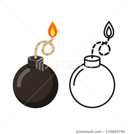 Bomb icon in flat silhouette style. Explosive bombshell vector illustration on isolated background. Grenade sign business concept. Bomb icon in flat silhouette style. Explosive bombshell vector illustration on isolated background. Grenade sign business concept. 139669794