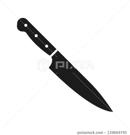 Kitchen knife icon in flat silhouette style. Cutting tool vector illustration on isolated background. Cooking equipment sign business concept. 139669795