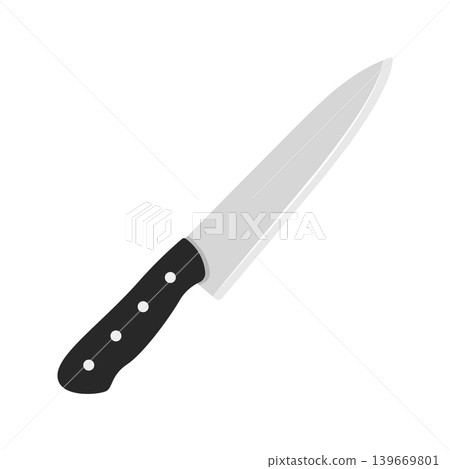 Kitchen knife icon in flat style. Cutting tool vector illustration on isolated background. Cooking equipment sign business concept. Kitchen knife icon in flat style. Cutting tool vector illustration on isolated background. Cooking equipment sign business concept. 139669801