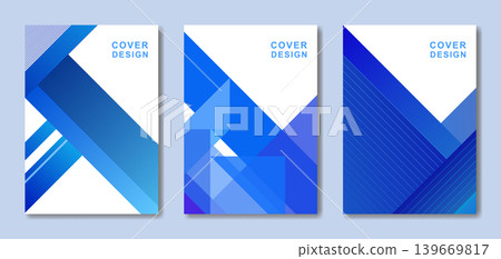 A set of blue geometric cover templates made up of diagonal shapes. A set of blue geometric cover templates made up of diagonal shapes. 139669817