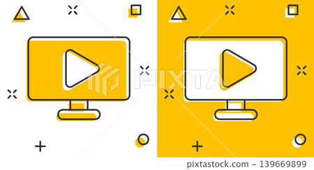 Tv screen icon in comic style. Video cartoon vector illustration on white isolated background. Computer monitor splash effect business concept. Tv screen icon in comic style. Video cartoon vector illustration on white isolated background. Computer monitor splash effect business concept. 139669899