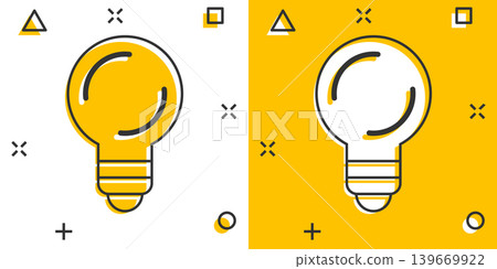 Light bulb icon in comic style. Lightbulb cartoon vector illustration on white isolated background. Lamp idea splash effect business concept. 139669922