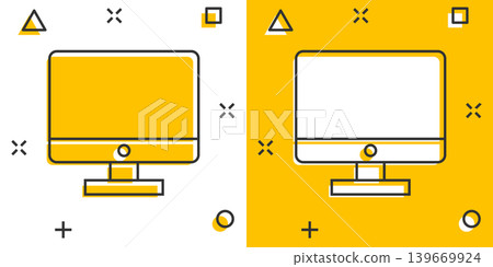 Computer monitor icon in comic style. Tv display cartoon vector illustration on isolated background. Monitor pictogram splash effect business concept. Computer monitor icon in comic style. Tv display cartoon vector illustration on isolated background. Monitor pictogram splash effect business concept. 139669924