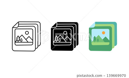 Photo gallery stack icon set outline solid and color vector illustration Photo gallery stack icon set outline solid and color vector illustration 139669970