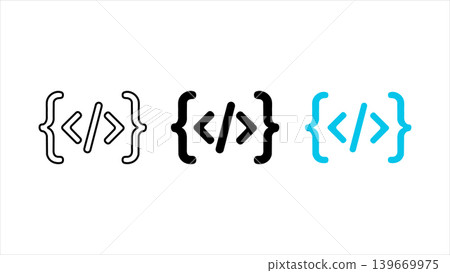 code brackets icon set outline solid and blue vector for programming and development 139669975