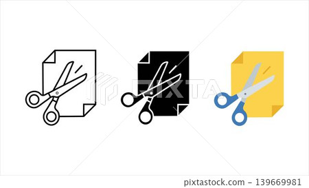 Cut file icon set with scissors and paper outline solid and color vector Cut file icon set with scissors and paper outline solid and color vector 139669981