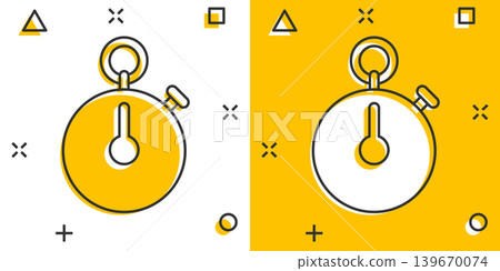 Clock icon in comic style. Watch cartoon vector illustration on white isolated background. Timer splash effect business concept. Clock icon in comic style. Watch cartoon vector illustration on white isolated background. Timer splash effect business concept. 139670074