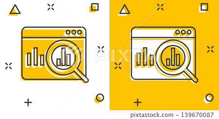 Market trend icon in comic style. Growth arrow with magnifier cartoon vector illustration on white isolated background. Increase splash effect business concept. Market trend icon in comic style. Growth arrow with magnifier cartoon vector illustration on white isolated background. Increase splash effect business concept. 139670087