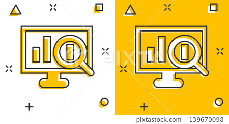 Website analytics icon in comic style. SEO data cartoon vector illustration on white isolated background. Computer diagram splash effect business concept. Website analytics icon in comic style. SEO data cartoon vector illustration on white isolated background. Computer diagram splash effect business concept. 139670098