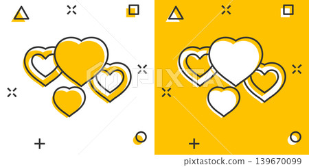 Heart icon in comic style. Love cartoon vector illustration on white isolated background. Romantic splash effect business concept. Heart icon in comic style. Love cartoon vector illustration on white isolated background. Romantic splash effect business concept. 139670099