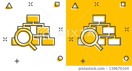Hierarchy diagram icon in comic style. Structure search cartoon vector illustration on white isolated background. Organization workflow splash effect business concept. 139670104