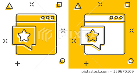 Browser window with star icon in comic style. Wish list cartoon vector illustration on white isolated background. Reward bonus splash effect business concept. Browser window with star icon in comic style. Wish list cartoon vector illustration on white isolated background. Reward bonus splash effect business concept. 139670109