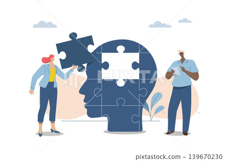 Brainstorming of a team or personnel, Business people working together to complete a jigsaw puzzle, Combining to create good ideas, Connection or coordination of company employees, Vector design. Brainstorming of a team or personnel, Business people working together to complete a jigsaw puzzle, Combining to create good ideas, Connection or coordination of company employees, Vector design. 139670230