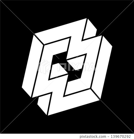 Optical illusion figure. Impossible object. Line geometric shapes. Escher style. Optical illusion figure. Impossible object. Line geometric shapes. Escher style. 139670292
