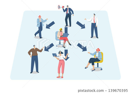 Business team delegation structure, Corporate teamwork, Work control planning, Division of people's duties and priorities, Vector design illustration. 139670395