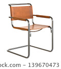 Modern retro vintage armchair with brown leather seat and metal frame 139670473