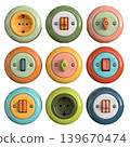 Vintage retro style ceramic multi colored switch. and sockets. 139670474