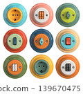 Vintage retro style ceramic multi colored switch. and sockets. 139670475
