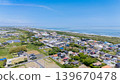 Drone aerial photography of a coastal residential area and the Pacific Ocean in Ichinomiya Town, Chiba Prefecture. 139670478