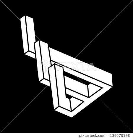 Impossible object. Optical illusion shapes. Optical art figure. Line art. 3d illustration. Geometry. Escher style. Impossible object. Optical illusion shapes. Optical art figure. Line art. 3d illustration. Geometry. Escher style. 139670588