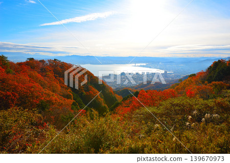 從比叡山眺望琵琶湖和滋賀縣。 從比叡山眺望琵琶湖和滋賀縣。 139670973